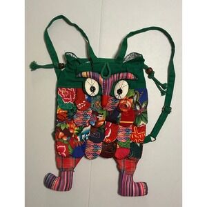 Handmade Owl Patchwork Backpack Green Floral Boho Eclectic Novelty Womens S